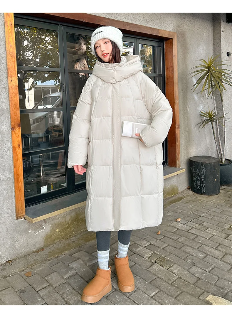 Winter Warmth Women's Mid-Length Down Cotton Jacket Over-the-Knee Parkas New Loose Quilted Coat Thickened Outerwear Trendy Tops