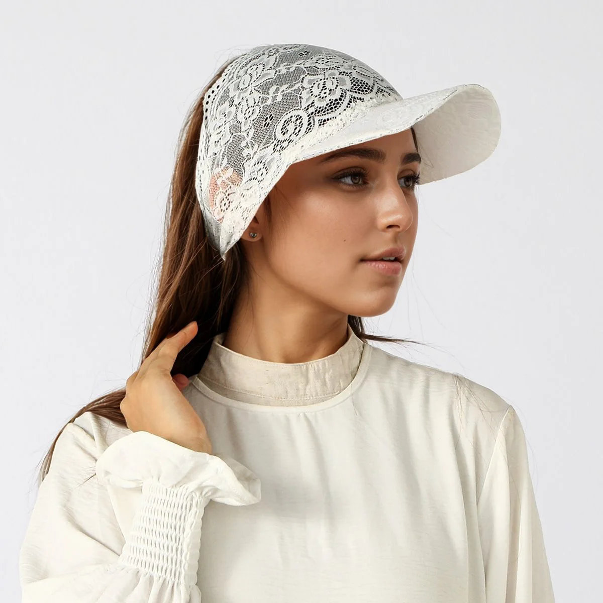 Lace Hat Casual Adjustable Floral Lace Openwork Sun Hat Multi-Color Polyester Mesh Peaked Cap Elegant Lace Cap 2 Piece Set