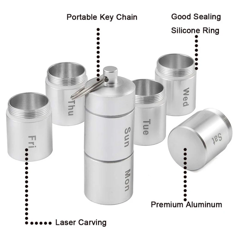 7 Grids Pill Box Organizer 7 Days Weekly Aluminium Alloy Portable Waterproof Pill Holder Medicine Case