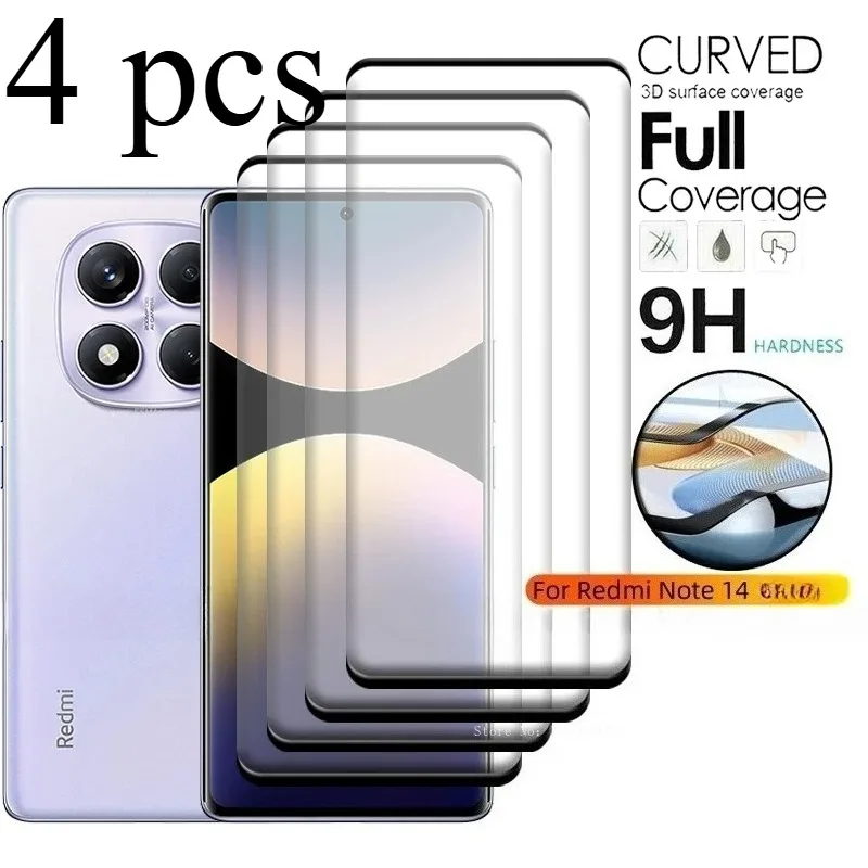4 Stück für Redmi Note 14 Pro 4G Glas gehärtetes Glas voll gebogene Displayschutzfolien für Xiaomi Redmi Note 14 Pro Plus Anti-Shatter