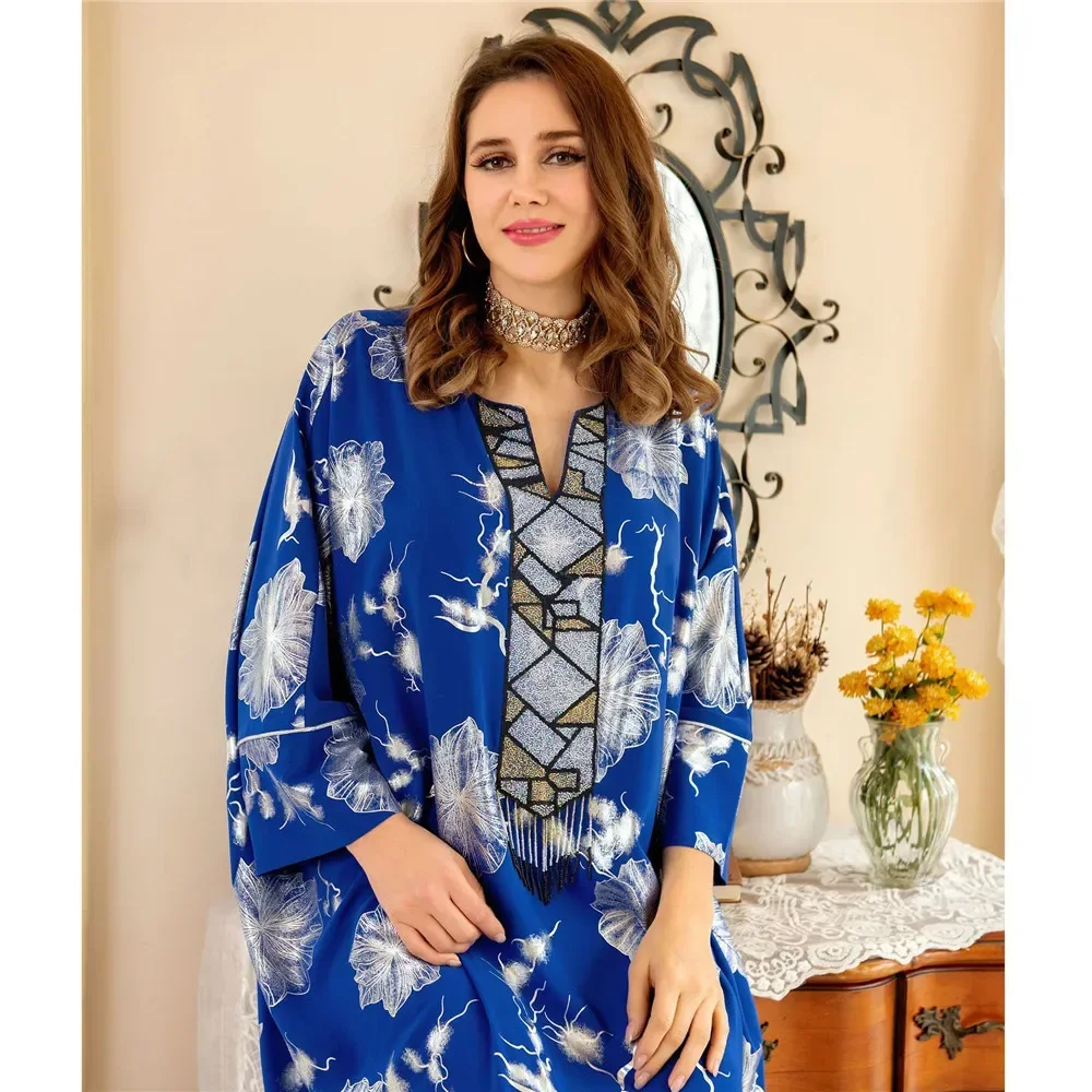Etnico Stampato Abaya Dubai Turchia Islam Arabo Musulmano Lungo Maxi Abito Caftano Robe Femme Abiti Abaya Per Le Donne Caftano Marocain