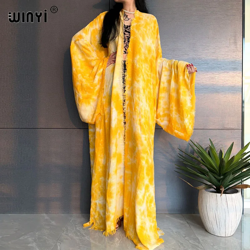 WINYI Europe Beach Cover Ups for Swimwear Women Tie Dye Elegant Kimono Swimsuit Cape Summer Dress 2023 Beachwear Outfits Sales