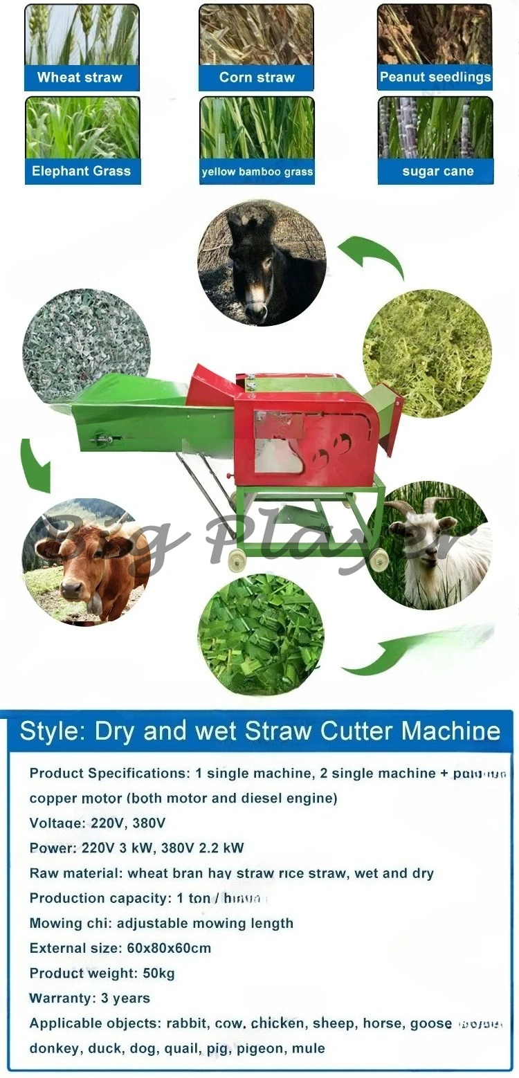 Chaff Cutter Straw Chopper Corn Stalk Forage Silage Shredder Crusher Farm Hay Grass Grinder Cutting Machine Price