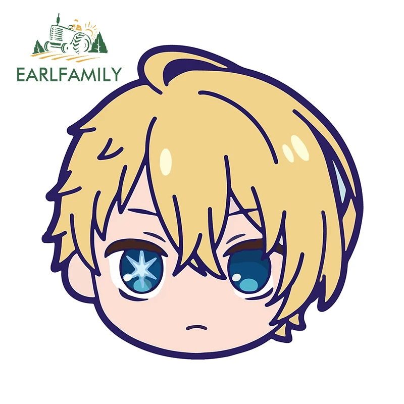 

EARLFAMILY 13cm x 12.8cm Idols Child Cute Car Stickers Glowing Eyes Anime Peeker Kawaii Baby Boy Decal Sunscreen Windows Decor