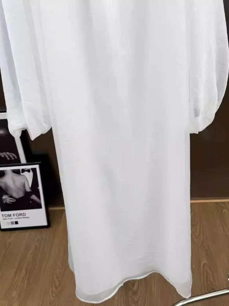 Dfdg feminino 2025 primavera verão sheer camisa vestido colarinho assimétrico botão camisola painéis magro maxi simples vestido casual