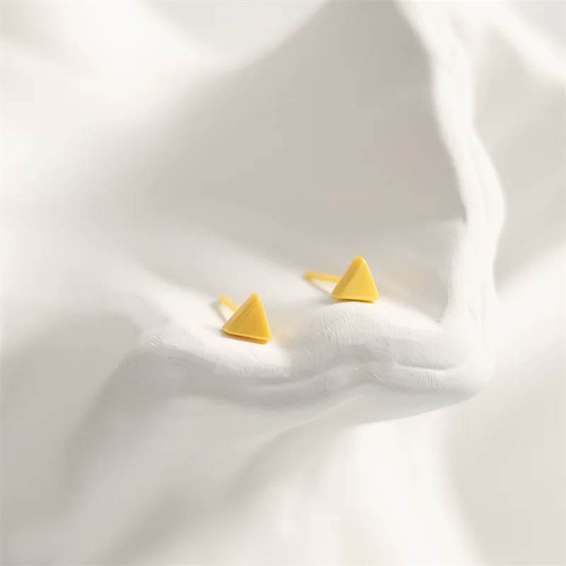 Candy Colors Porcelain Small Triangle Shape Health Ear Hole Stud Earrings Hypoallergenic Fade-Resistant Minimalist