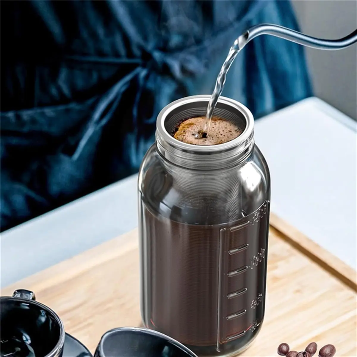 A77I Cold Brew Coffee Filter for 32OZ Glass MasonJar Pitcher - Fine Mesh, 304 Stainless Steel Filter with Sealing Ring