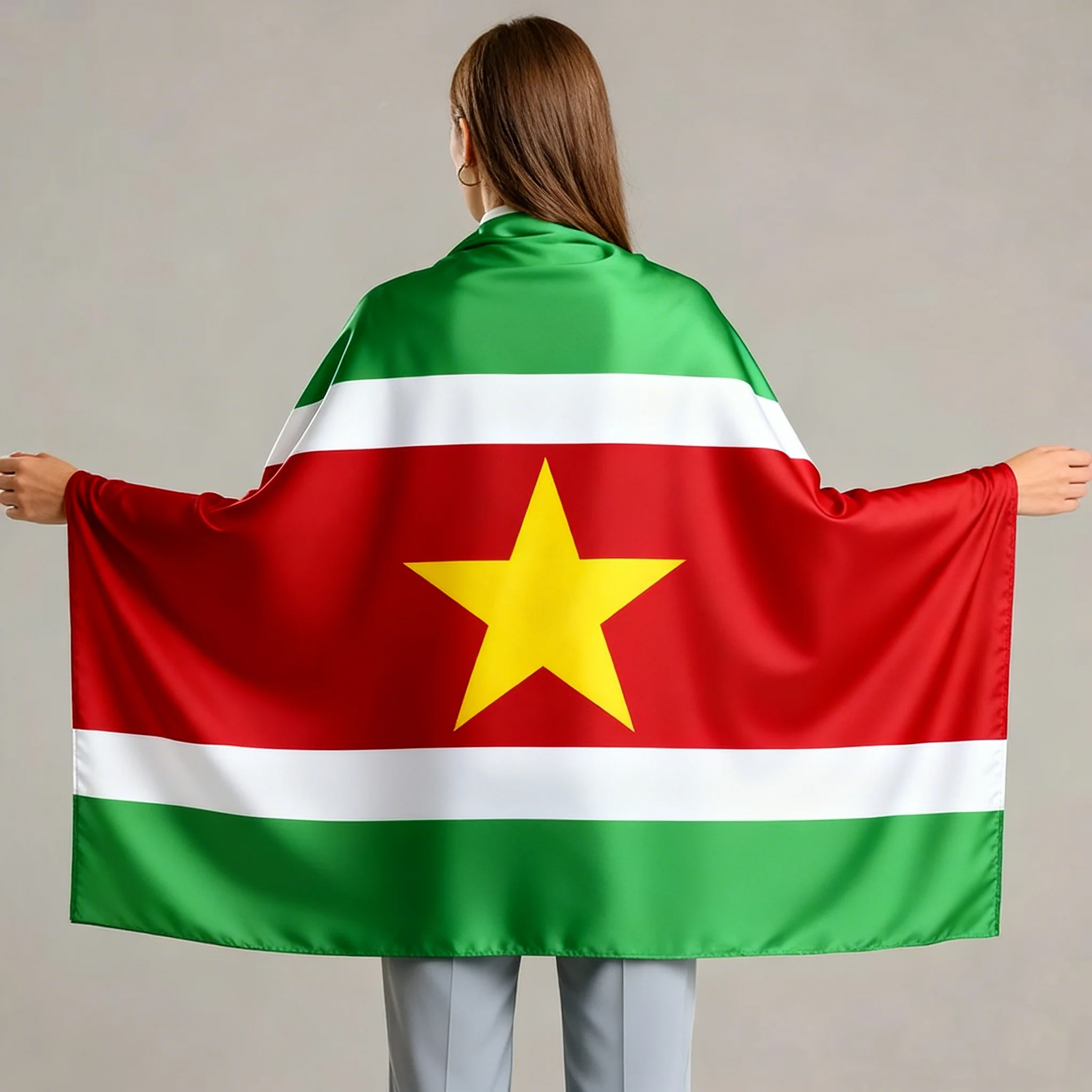 FLAGapSuriname flag, fertile land, bright future, justice and freedom, national prosperity with 2 buckles