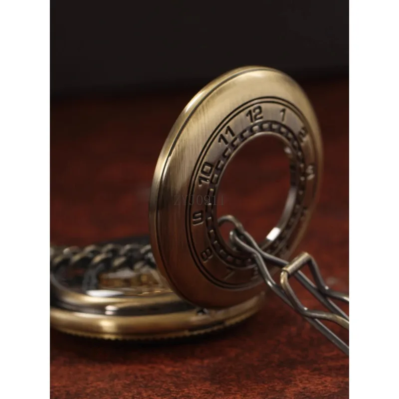 Reloj de bolsillo mecánico completamente automático con tapa retro nostálgico para hombres y mujeres, reloj con colgante