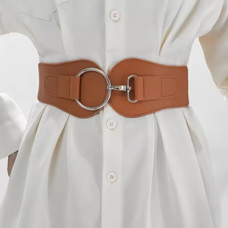 1Pcs Luxury Ladies Wide Belt Elastic Vintage Buckle PU Leather Belt Wide Fashion Wild Pin Buckle Women's Belt Waist Seal Belts
