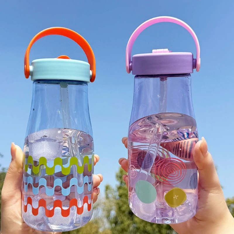 New Cartoon Children's Student Water Cup  Household Straw Cup Outdoor Hiking Convenient Large-capacity Water Bottle