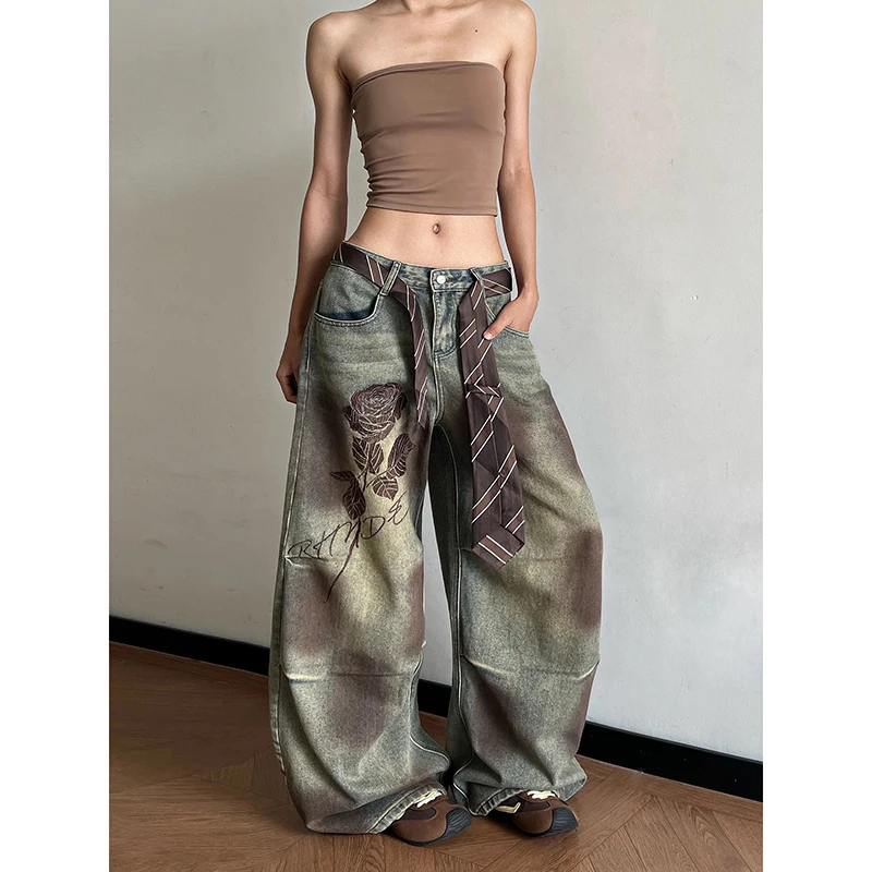 ZHIZOU Women Blue Y2k Baggy Jeans Japanese 2000s Style Jean Pants Vintage Harajuku Oversize Bent Knife Denim Trousers Clothes