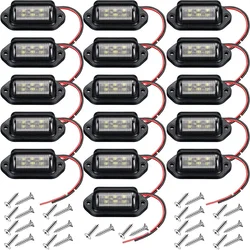 16Pcs 6 LED Car License Number Plate Light 12V for Truck SUV Van RV Trailer Waterproof Tail Light License Plate Lights Lamp