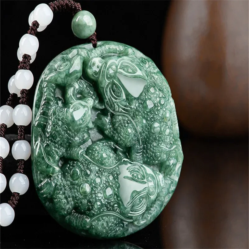 

Jiale/ Hand-carved/ Natural Burmese Jade Lucky Golden Toad Emerald Necklace Pendant Fine Jewelry Men Women Couples Safety Amulet