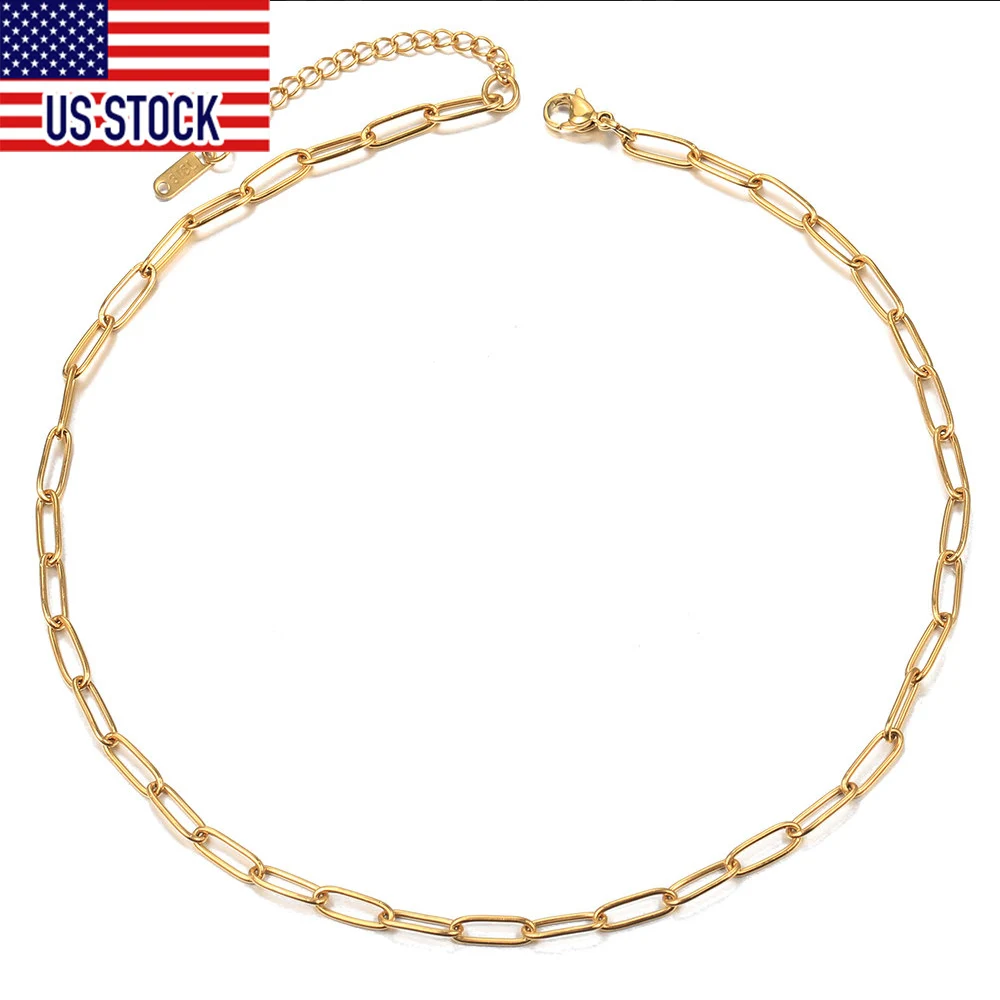 

Gold Color Dainty Stainless Steel Cable Link Chain Choker for Women Girl Paperclip Chain Adjustable Dropshipping Gift DLKN658A