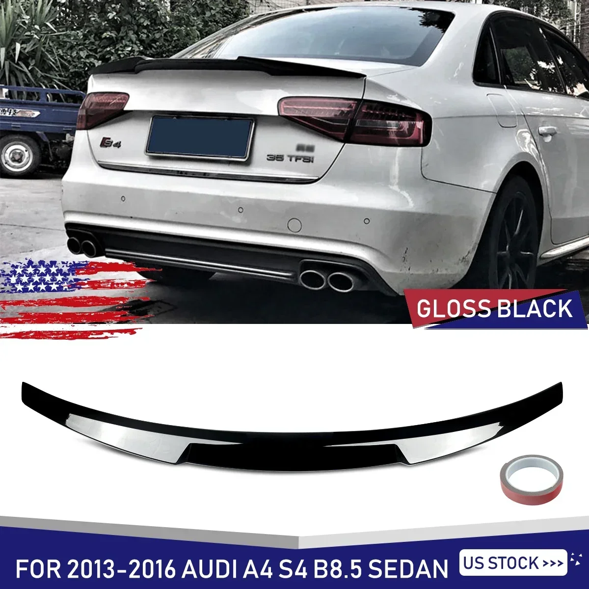 

FOR 2013-2016 AUDI A4 S4 B8.5 V STYLE DUCKTIAL REAR SPOILER WING glossly black ABS