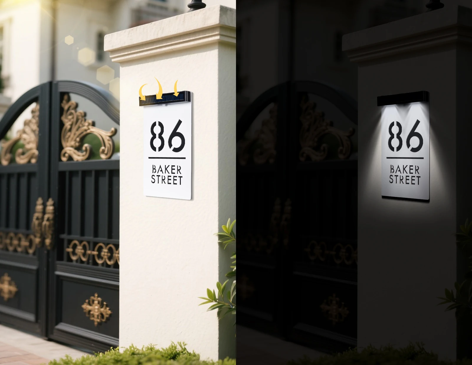 Customized Solar House Number Sign LED Outdoor Door Plate Acrylic Personalized Laser Cut Exterior Family Address Sign