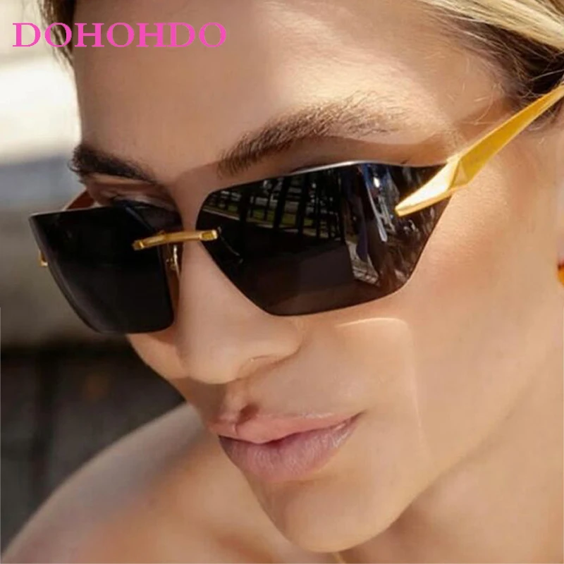 

Fashion Y2K Rimless Sunglasses Women Men Retro Luxury Brand Designer Metal Punk Sun Glasses Ladies Summer Traveling Shades UV400