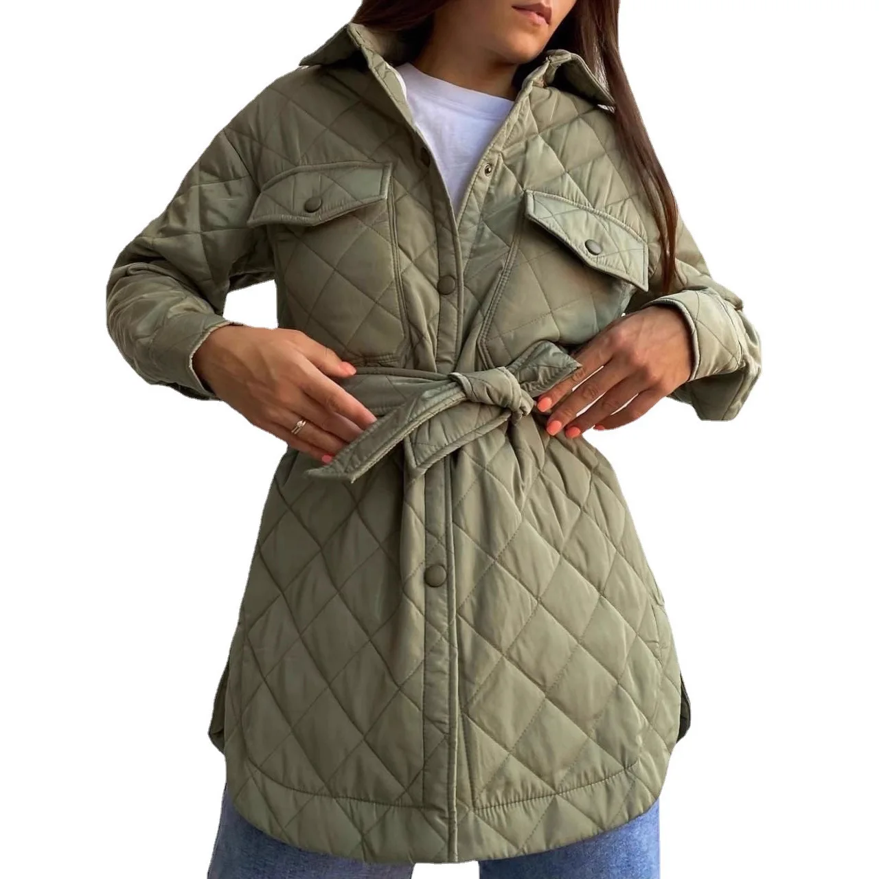 2025 Long-Length Button-Down Collar Loose-Fit Warm Cotton Coat Women's Jackets Women Clothes Jacket Autumn Winter Jacket