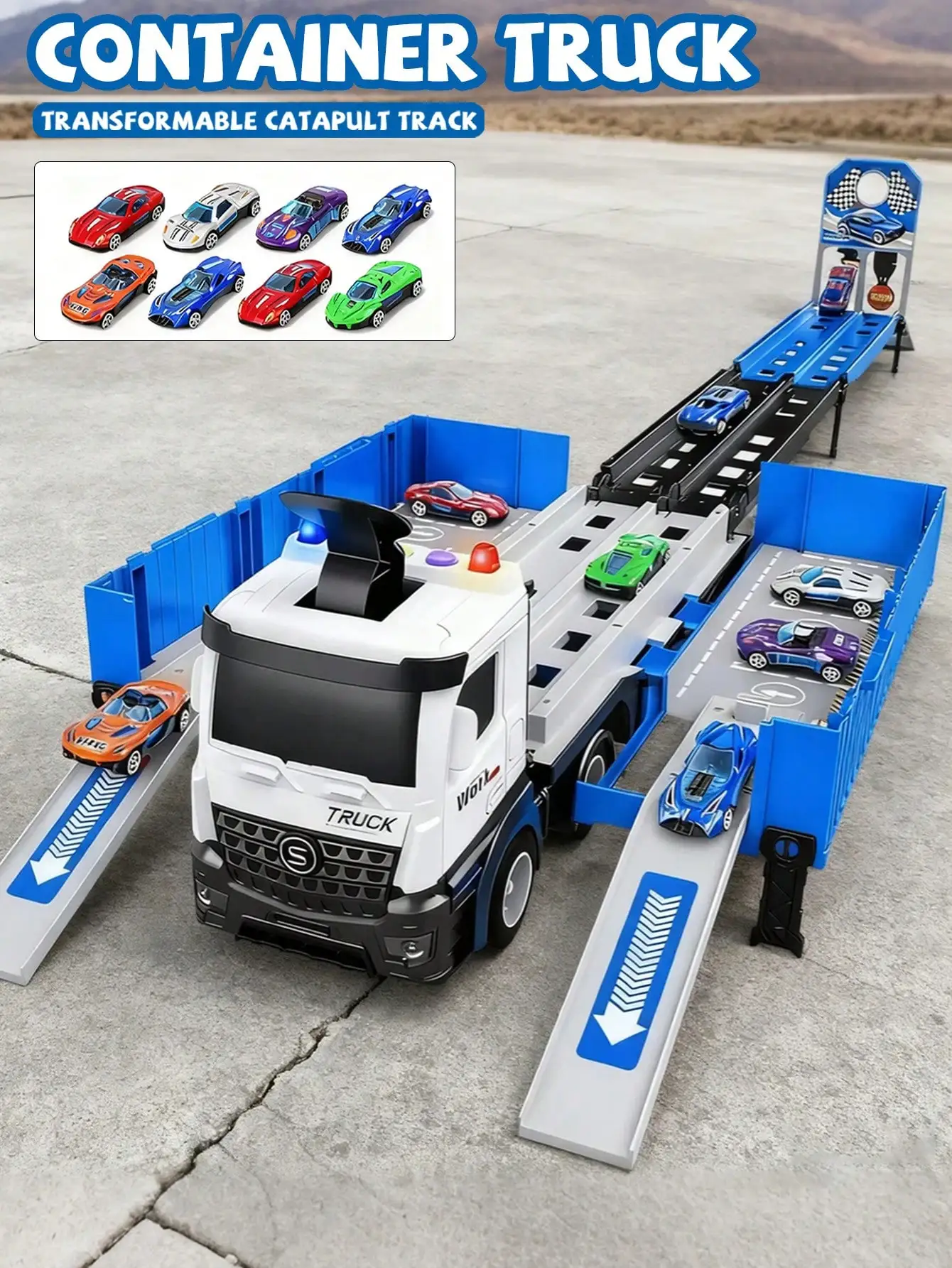 

Multifunctional Transforming Truck Toy Ejection Race Track Vehicle Storage Educational Racing Playset Kids Hand-Eye Coordination