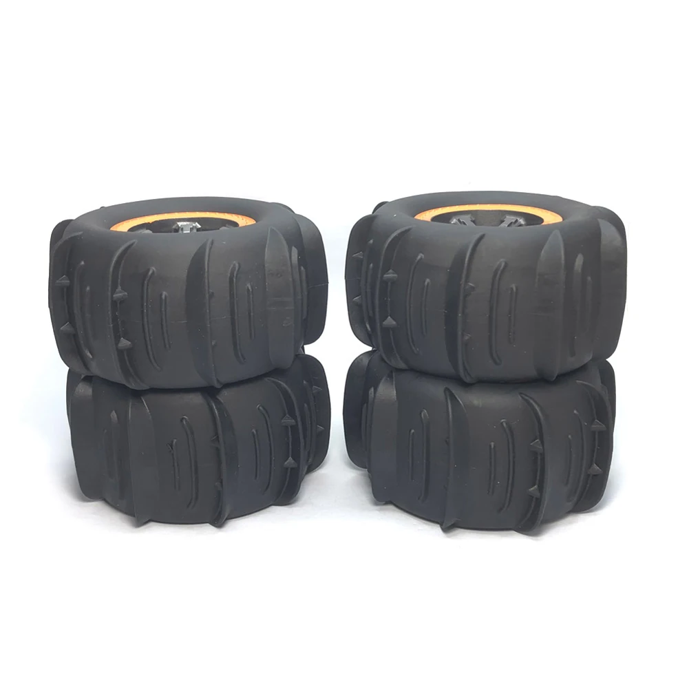

4pcs Soft Rubber Tires High Speed Rubber Tension Tyres Black Orange for 1/10 RC 9125 9155 9156 S920 S921 104009 for Outdoor Auto