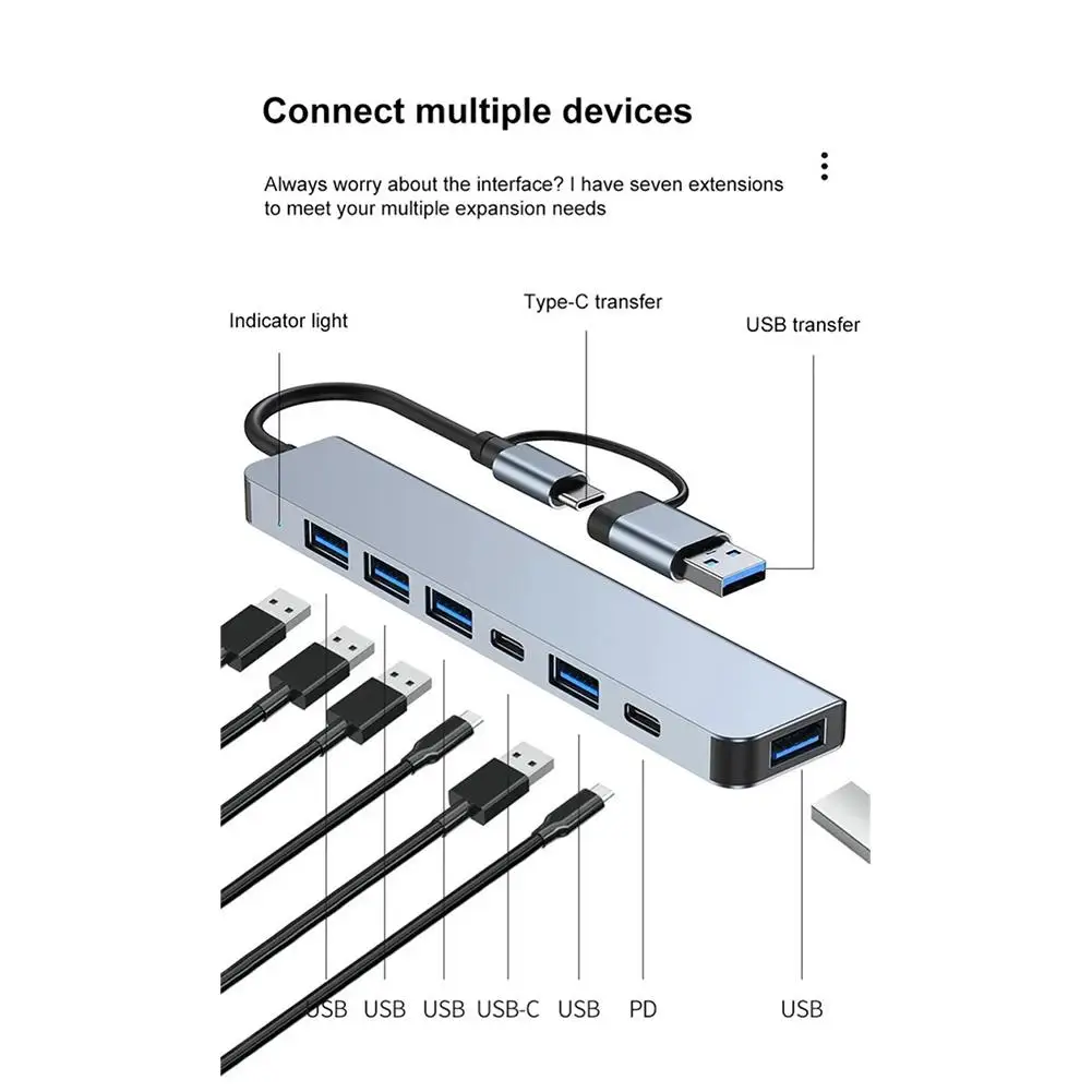 แท่นวางมือถือฮับ8ใน1 Type C พร้อมเครื่องอ่านการ์ดและเสียงสำหรับ PC HUB Dock Station 5Gbps ความเร็วสูง USB Splitter