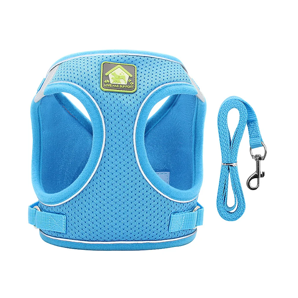 

Reflective Dog Harness and Leash Blue S Breathable Polyester Vest Type Design High Safety Factor Night Visibility Comfortable