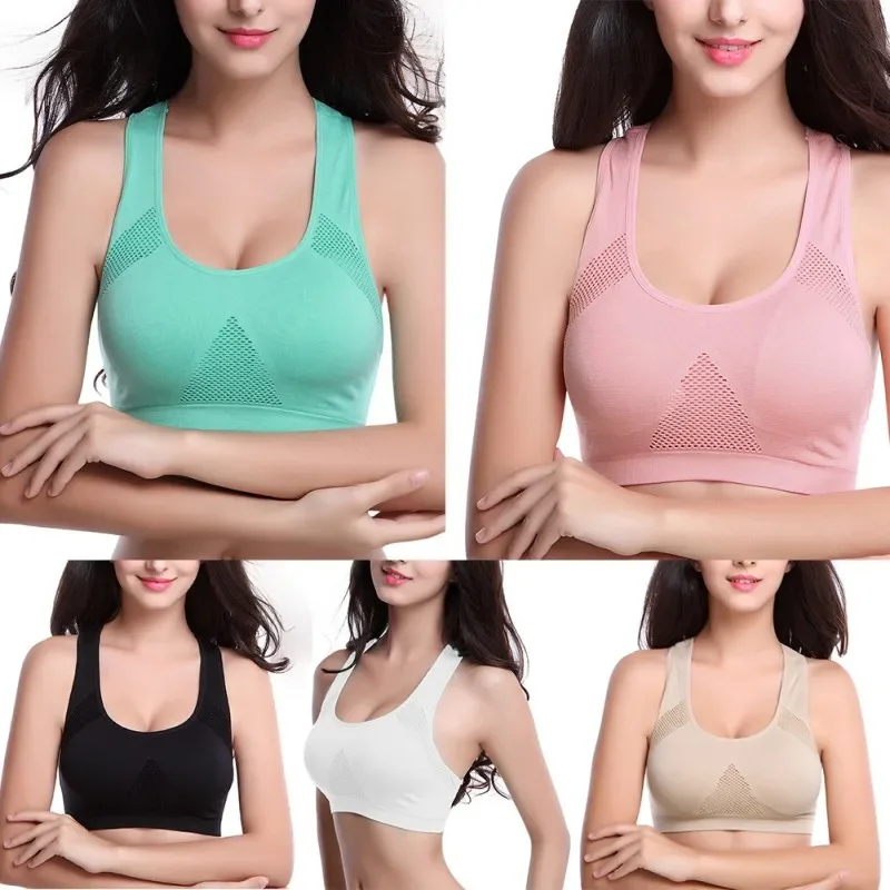 Sports Bra Mesh Breathable Bras  Women Padded Running Gym Active Bra Professional Absorb Sweat TopPush Up  Fitness Tops