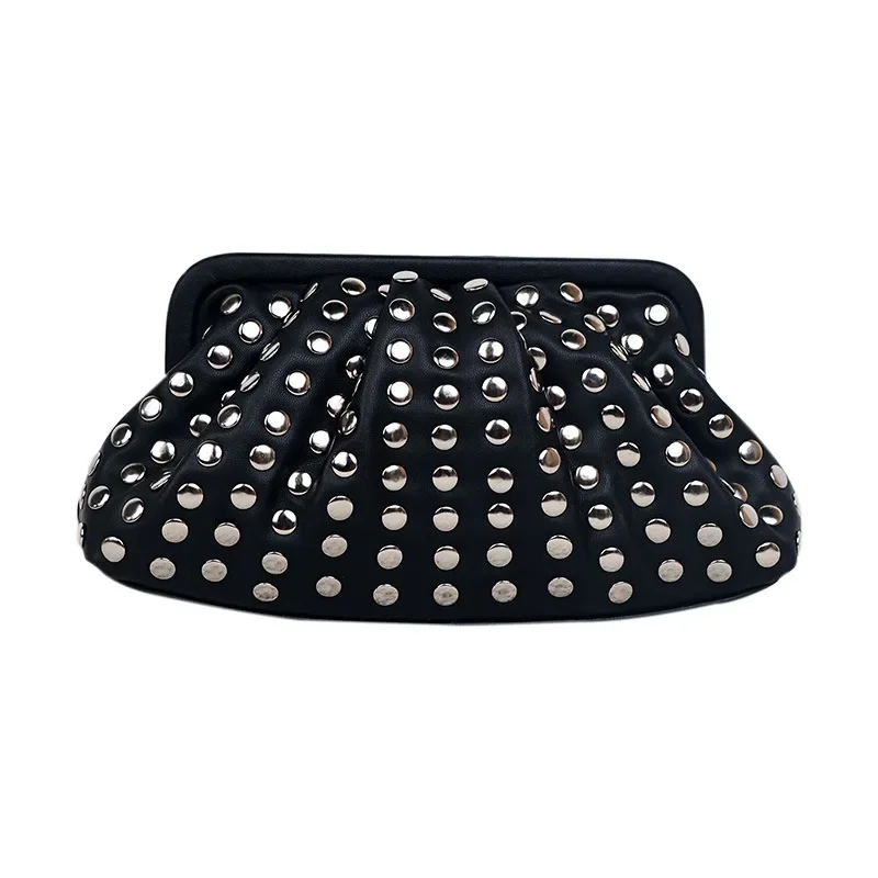 Punk Rivet Pouch Designer Women Handbags Fashion Clutch Bags for Women 2024 Soft PU Leather Dumpling Bag New Cloud Purses Ladies