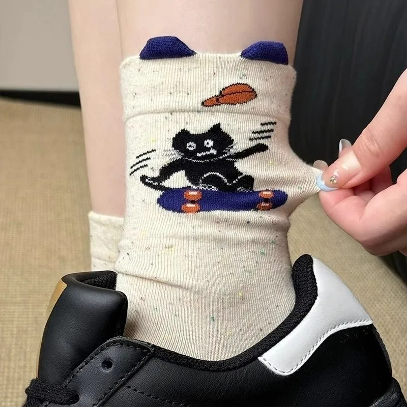 1/4pairs الكورية نمط الجوارب الكرتون الحيوان لينة امتصاص العرق الجوارب للرجال النساء لطيف القط تصميم Harajuku جوارب الموضة #1