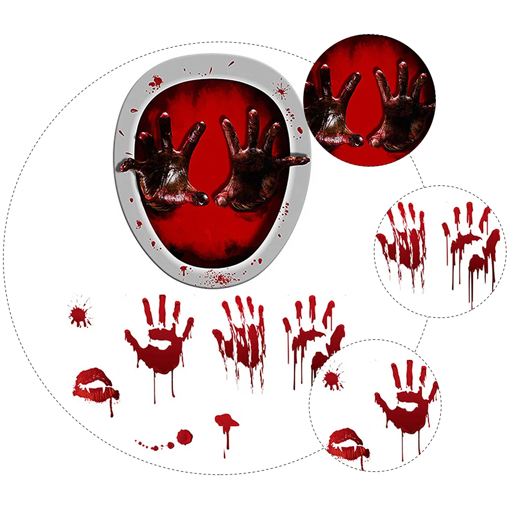 Decoration Decal Bloody Handprint Wall Sticker Halloween Scary Toilet Bowl Seat Stickers