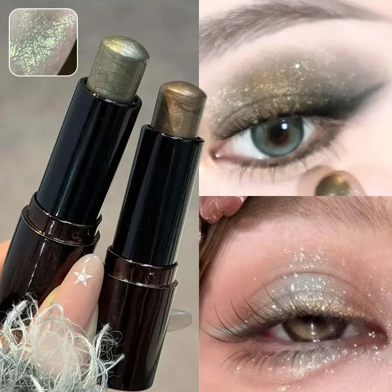 Shimmer Highlight Eyeshadow Pen Olive Green Fine Shimmer Easy Blending Eye Shadow Long Lasting Portable Eye Brightener Makeup