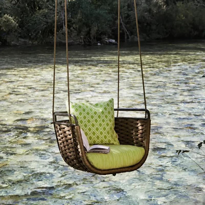 Leisure Outdoor Balcony Swing Rattan Weaving Rocking Chair Villa Hotel Homestay Furniture Garden Courtyard Hanging Basket