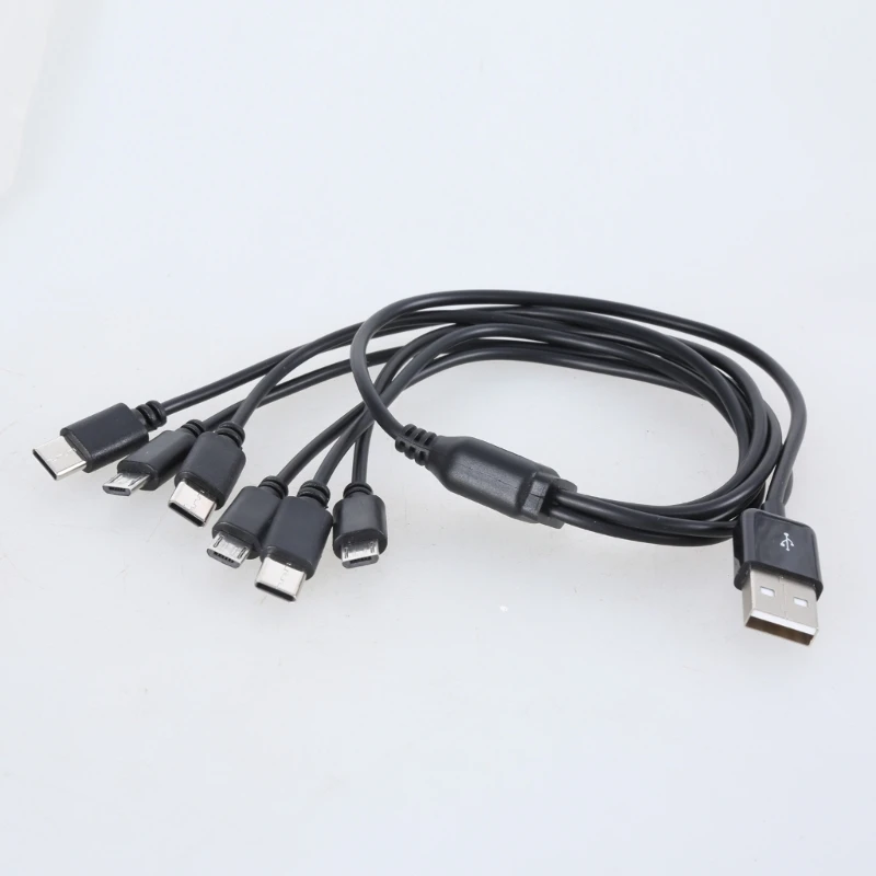 

Space Saving 6 Device Charging Cable, USB to USB 5Pin and Type C Power Splitter Cord for Home and Travel Use 50cm/150cm