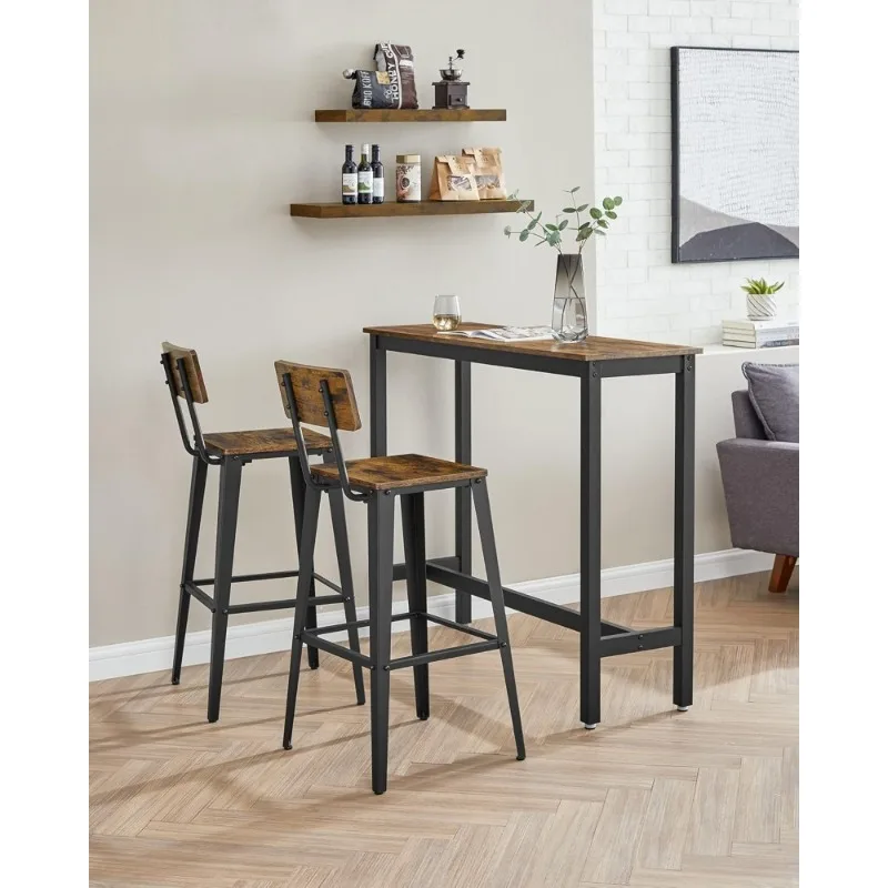 VASAGLE Set of 4 Bar Stools, Bar Height Stools, Tall Bar Stools with Back,  Chairs, Steel Frame, Industrial Style Easy Assem