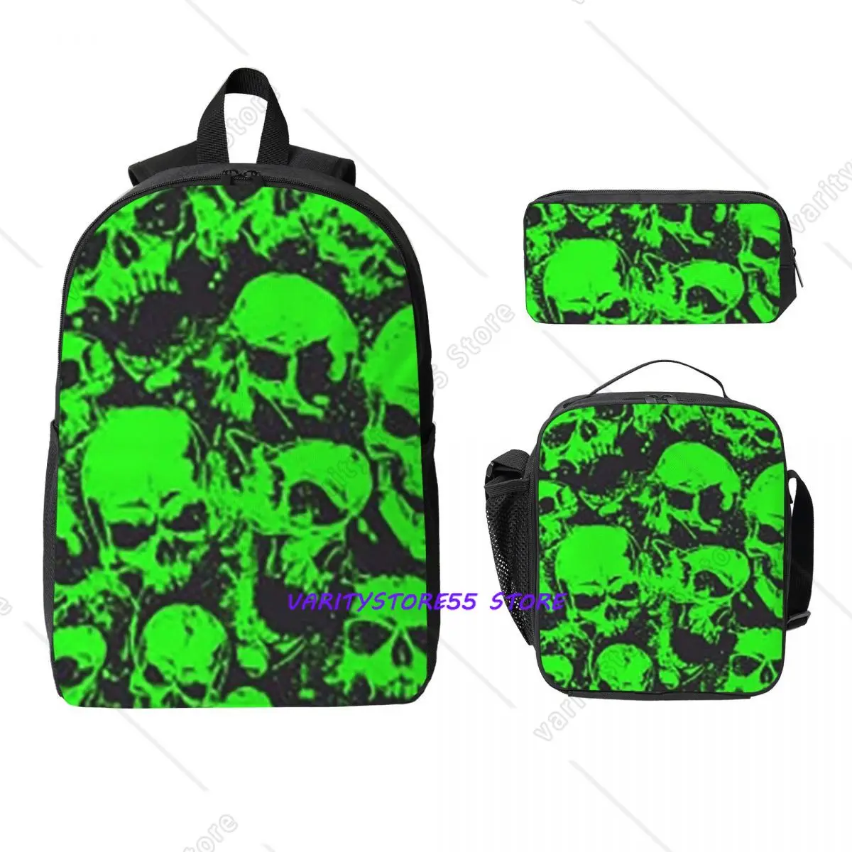 

Ghost Skull Print Luminous Horror Night Backpack BookBag School Bag Laptop Shoulder Bags 3ps Insulated Lunch Bag Pencil Case