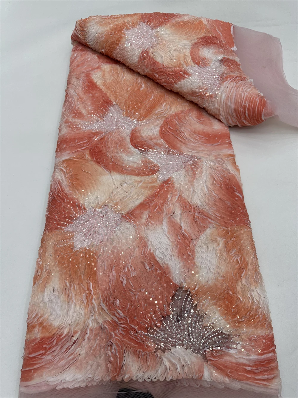 African Sequins Lace Fabric 2025 High Quality Tulle Lace French Nigerian Net Beaded Lace Fabric For Sewing Wedding Dress Sewing