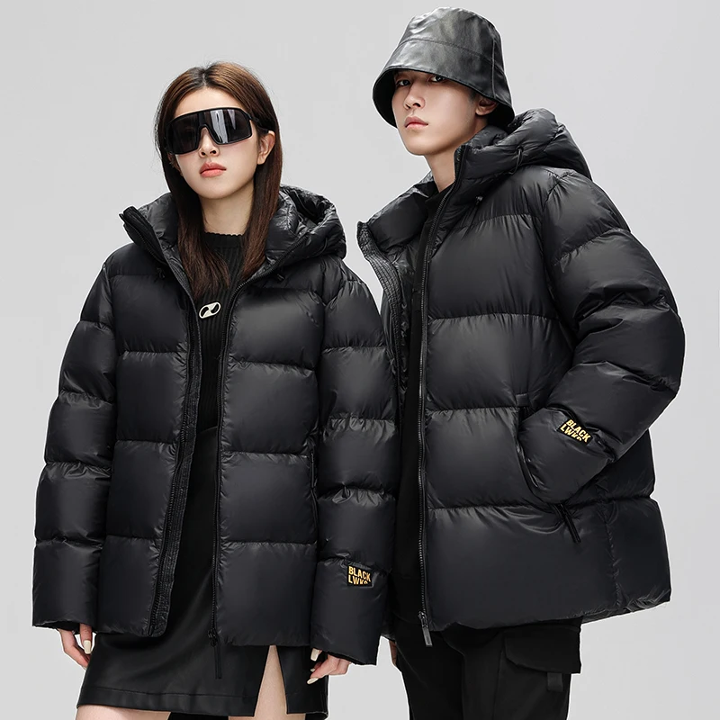 

90% White Duck Down Jacket Men's Winter Luxury Black Gold Shiny Warm Down Jacket Women's Snow Light Weight Short Hooded Coat