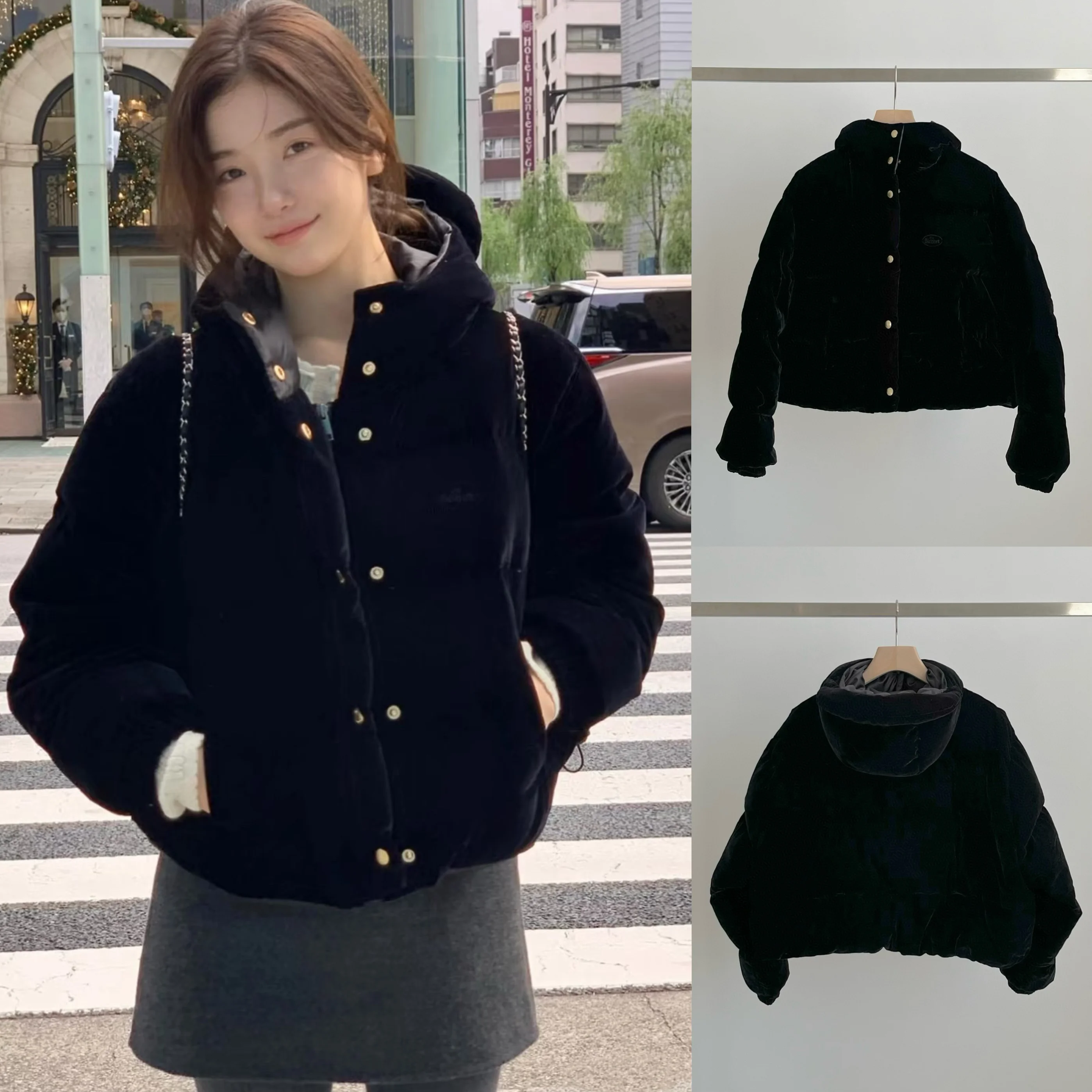 TheBarnet المرأة ort down Jaet سترة خمر المخملية فضفاضة تناسب مقنعين أوزة أسفل ملابس خارجية الشتاء تخفيف Sle Thiened