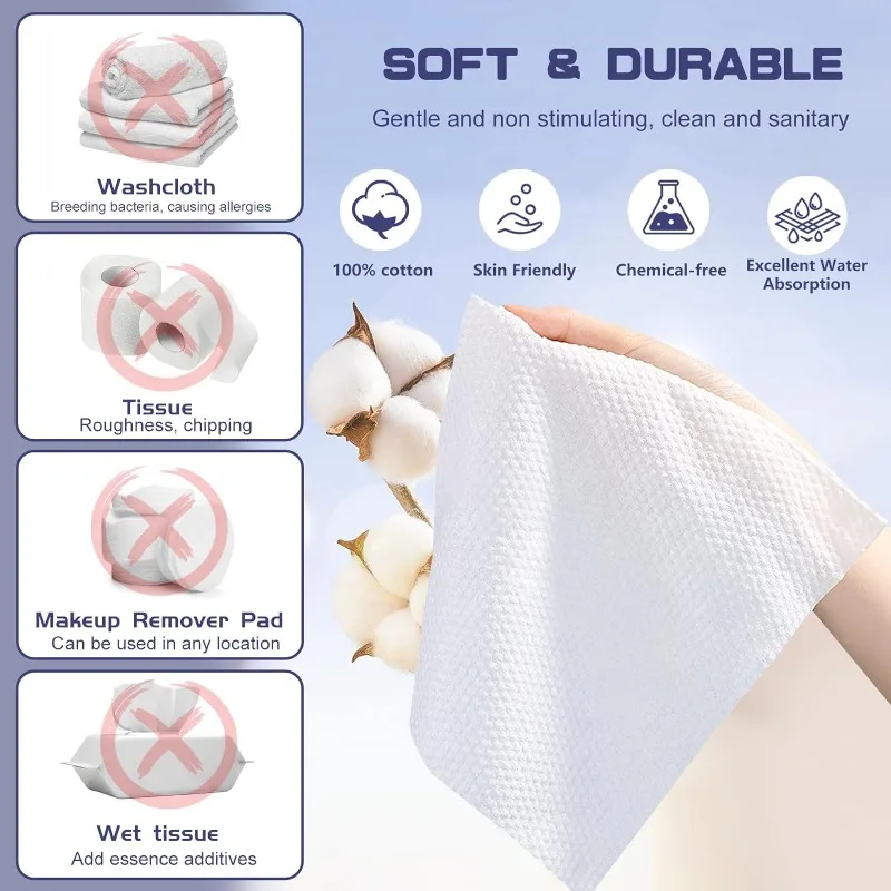 10 Pack 300 Pcs Disposable Facial Tissue 100% Cotton Tissue Soft Thick Dry Wipe Reusable Wet Dry Makeup Non-Woven Facial Tissue