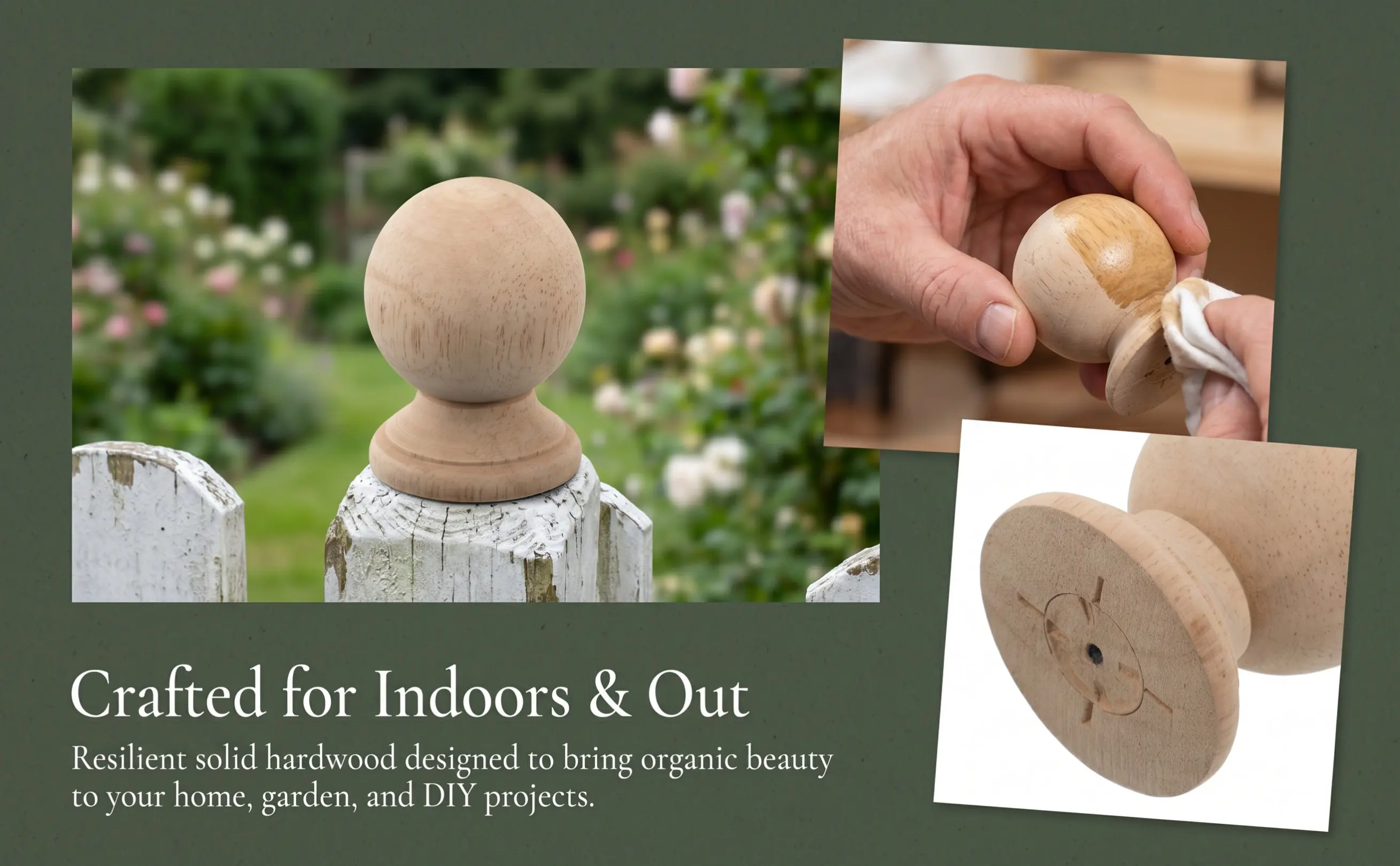 Round Solid Hardwood Finial Unfinished Wood Ball Cap Decorative Fence Gate Topper Hand Carved Staircase Baluster Post Ornament