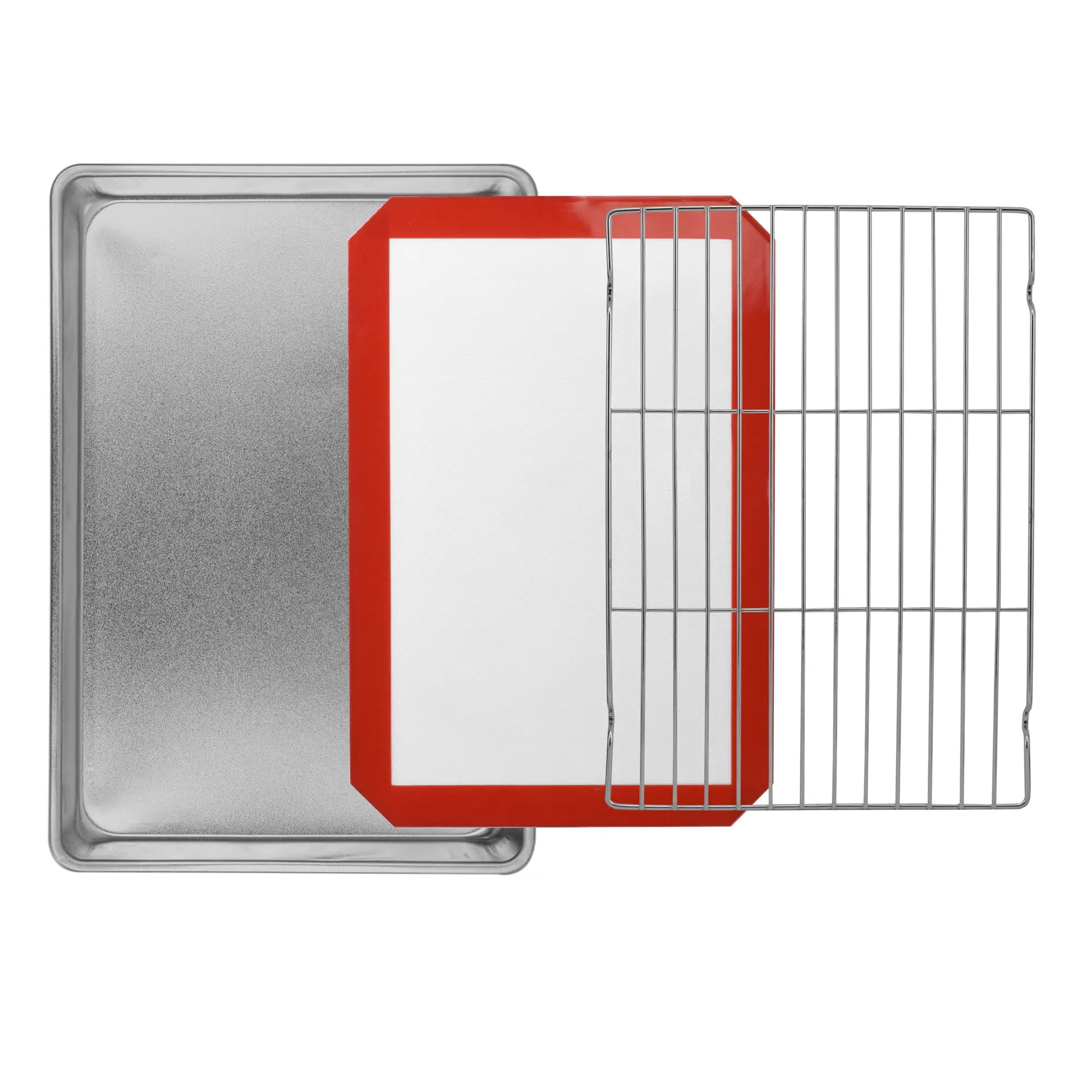 Juego de utensilios para hornear multiusos, juego de 3 piezas, bandeja para hornear, rejilla refrigeradora, estera de silicona