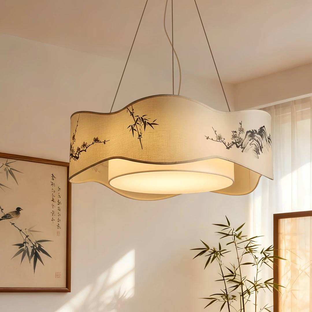 Traditional Oriental Floral & Bamboo Pendant Light for Living Room Bedroom Dining Room Zen Warm Contemporary Home Decor
