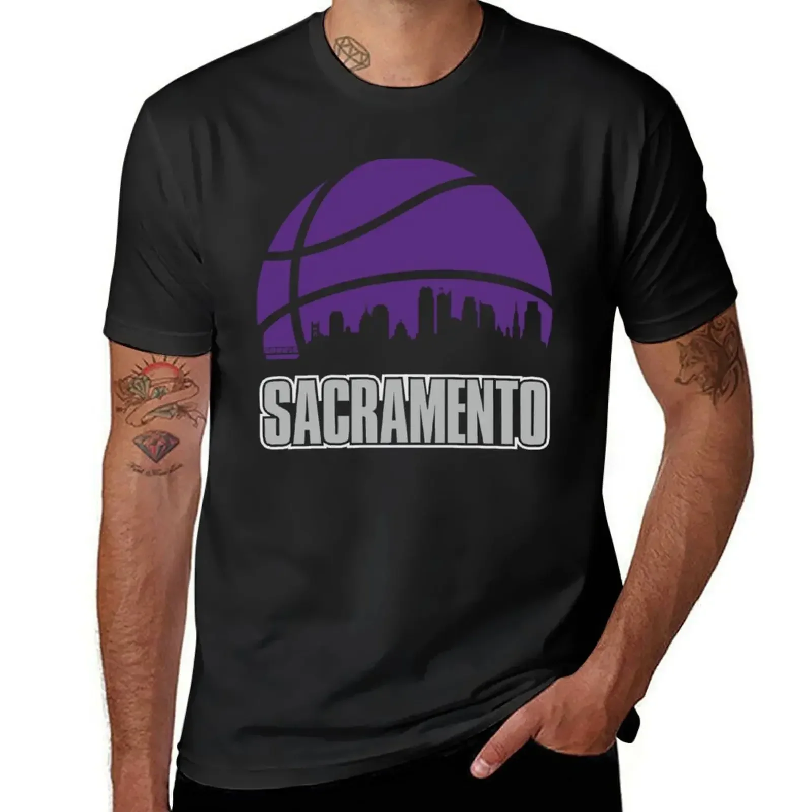 Retro Kings Basketball Sacramento City Skyline T-shirt sweat new edition t shirt men