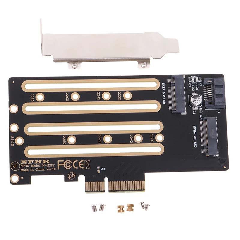 Nvme M.2 SSD To PCIe 3.0 4.0 X4 Adapter Card SATA M.2 SSD To SATA 2 IN 1 Adapter Card