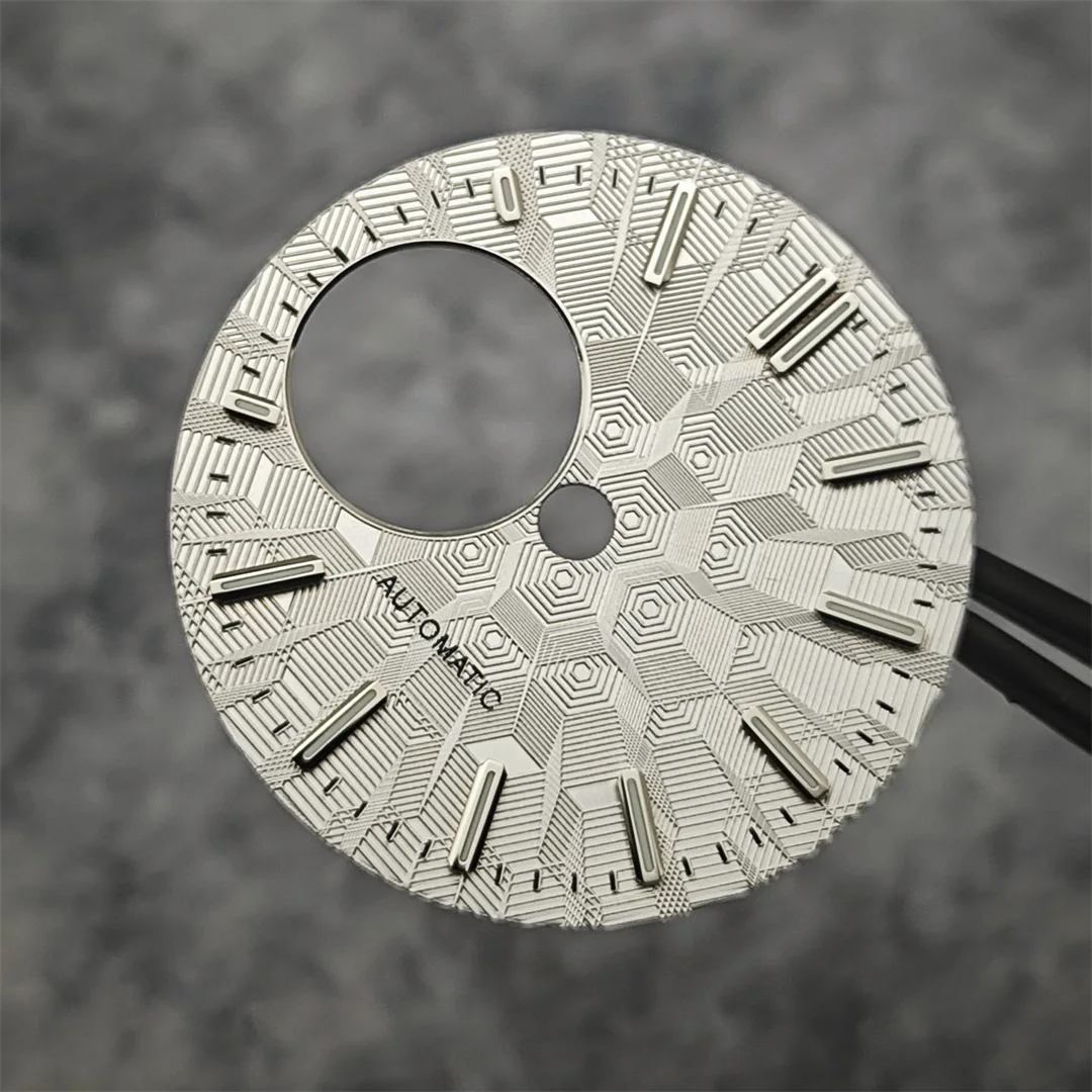 NH38 الطلب 28.5 مللي متر نسيج هندسي ساعة الطلب الأخضر مضيئة ساعة الغوص وجوه ل NH38 حركة تعديل ساعة اكسسوارات