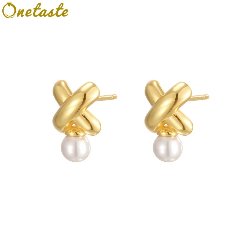 

925 Sterling Silver High Polished X Cross Pearl Small Earrings Women Simple Geometric Minimalist Trendy Stackable Stud Earring