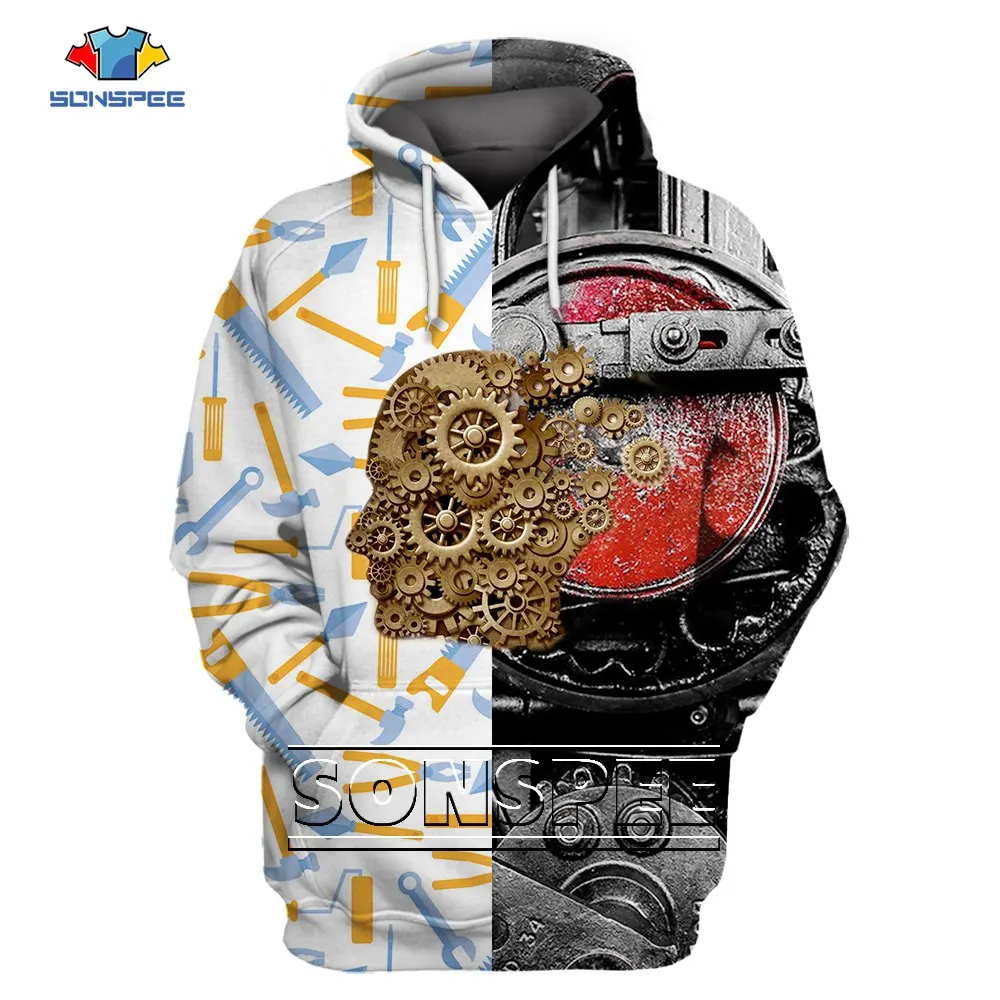 

SONSPEE Mechanical Gear Pattern Harajuku Hoodie 3D Printed Men Women Vintag Streetwear Plus Size Fashion Casual Classic Hoodies