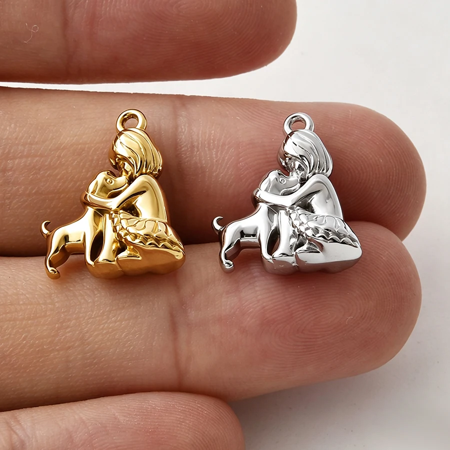 5 Stück Niedliche Tier-Serie Anhänger Hund Vogel Vergoldet 3D Edelstahl Charms für DIY Schmuckzubehör im Ofen Wasserdicht – Detail 1