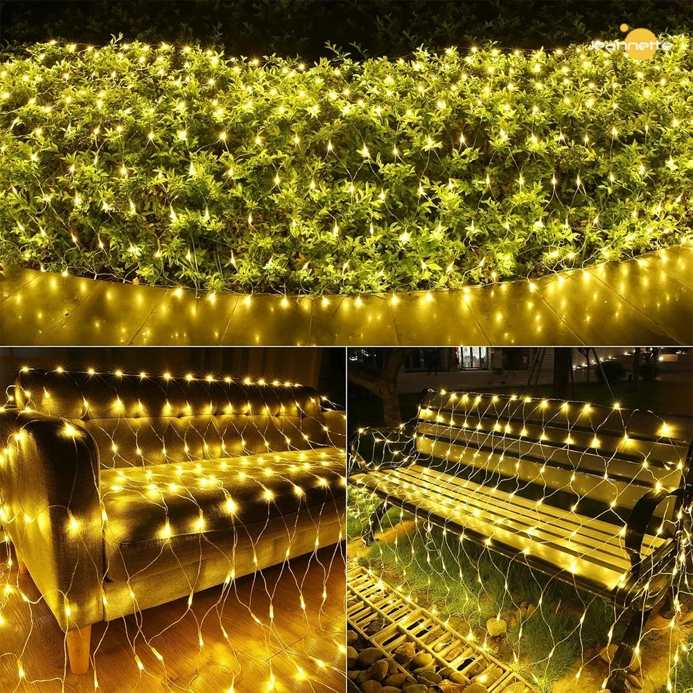 Solar LED Net Lights Outdoor 192led Light Network Leds Control 8 Modes Raincoat Chain Lights for Christmas Curtain Decor Balcony